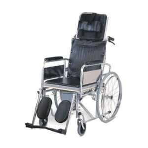 Karma Rainbow 8 Rexine & Mild Steel Chrome Reclining Wheelchair with Commode