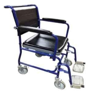 Karma 100kg Mild Steel Multipurpose Commode Wheelchair with Removable Armrest, Locking Caster Wheel & Cushioned Seat