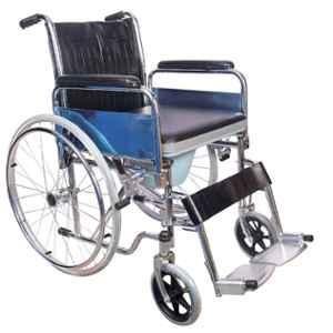 Karma 100kg Stainless Steel Foldable Wheelchair with Commode, Detachable Footrest & Flip Back Armrest