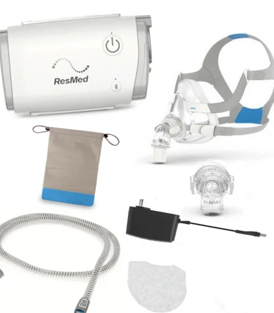 Resmed Airmini auto cpap machine with f20 mask and f20 set-up pack with bag