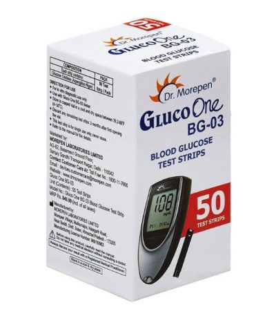 Dr. Morepen BG-03 Blood Glucose Test Strips, 50 Strips (Black/White)(Only Strips, No Glucometer)